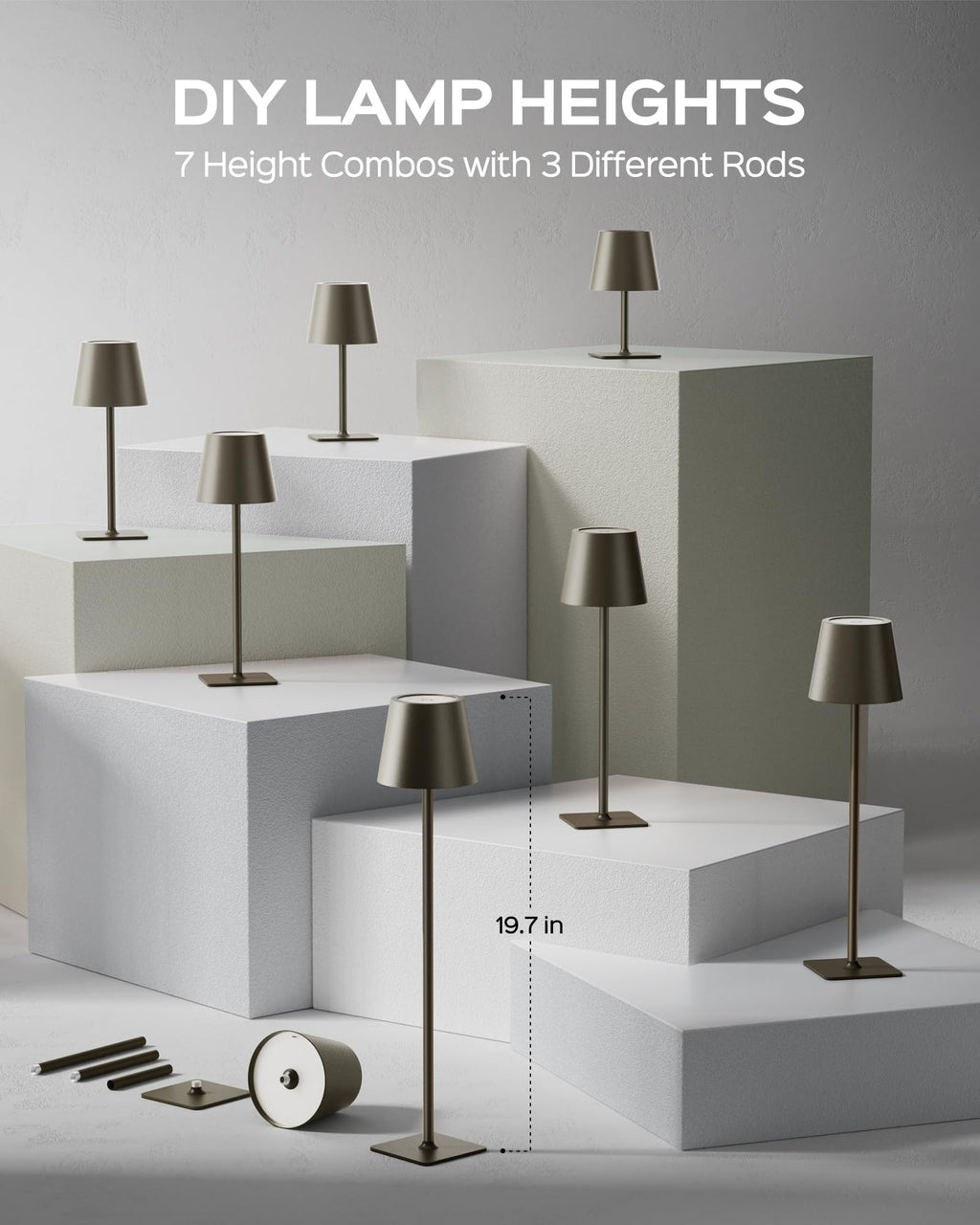 Cordless rechargeable table lamp 2-pack, adjustable height