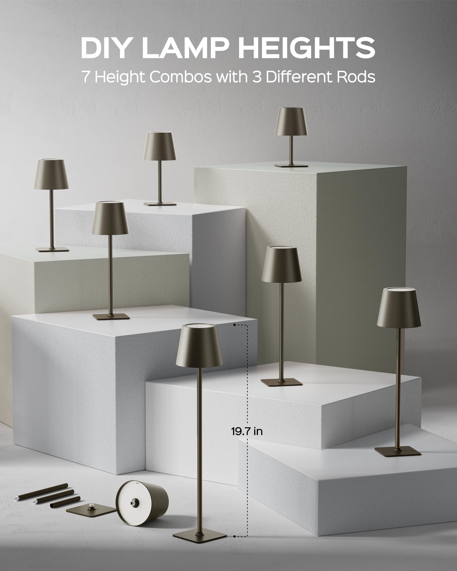 Cordless rechargeable table lamp 2-pack, adjustable height