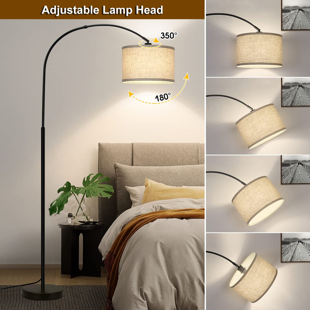 Arc floor lamp with adjustable drum shade for reading nooks