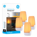 Amber plug-in LED night light 4-pack with dusk to dawn sensor