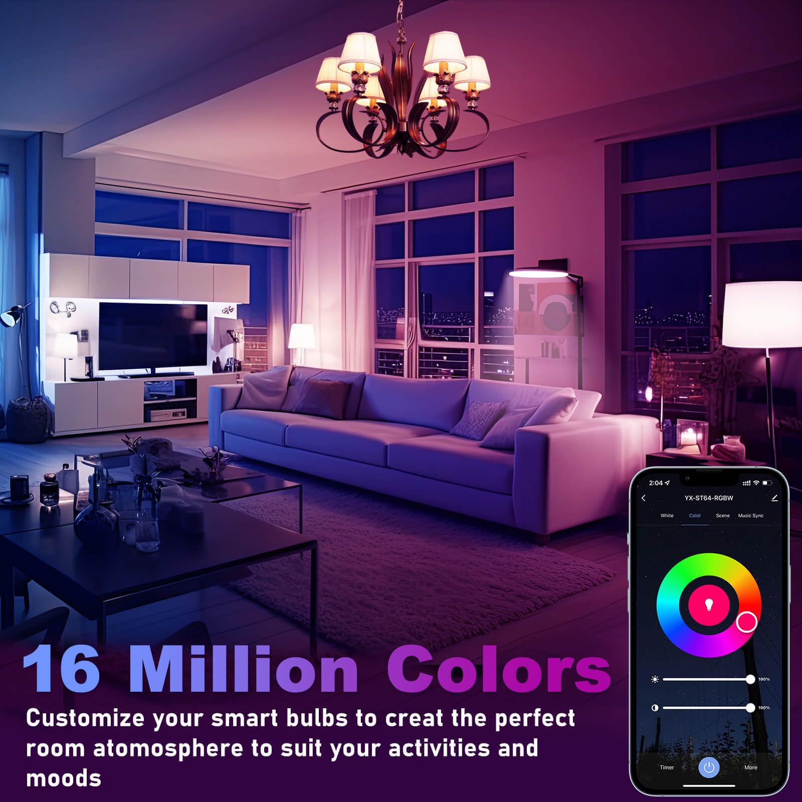 A15 Smart LED Bulb 5W (40W Equiv.) – Color Changing, Dimmable, WiFi Alexa & Google Compatible for Ceiling Fans