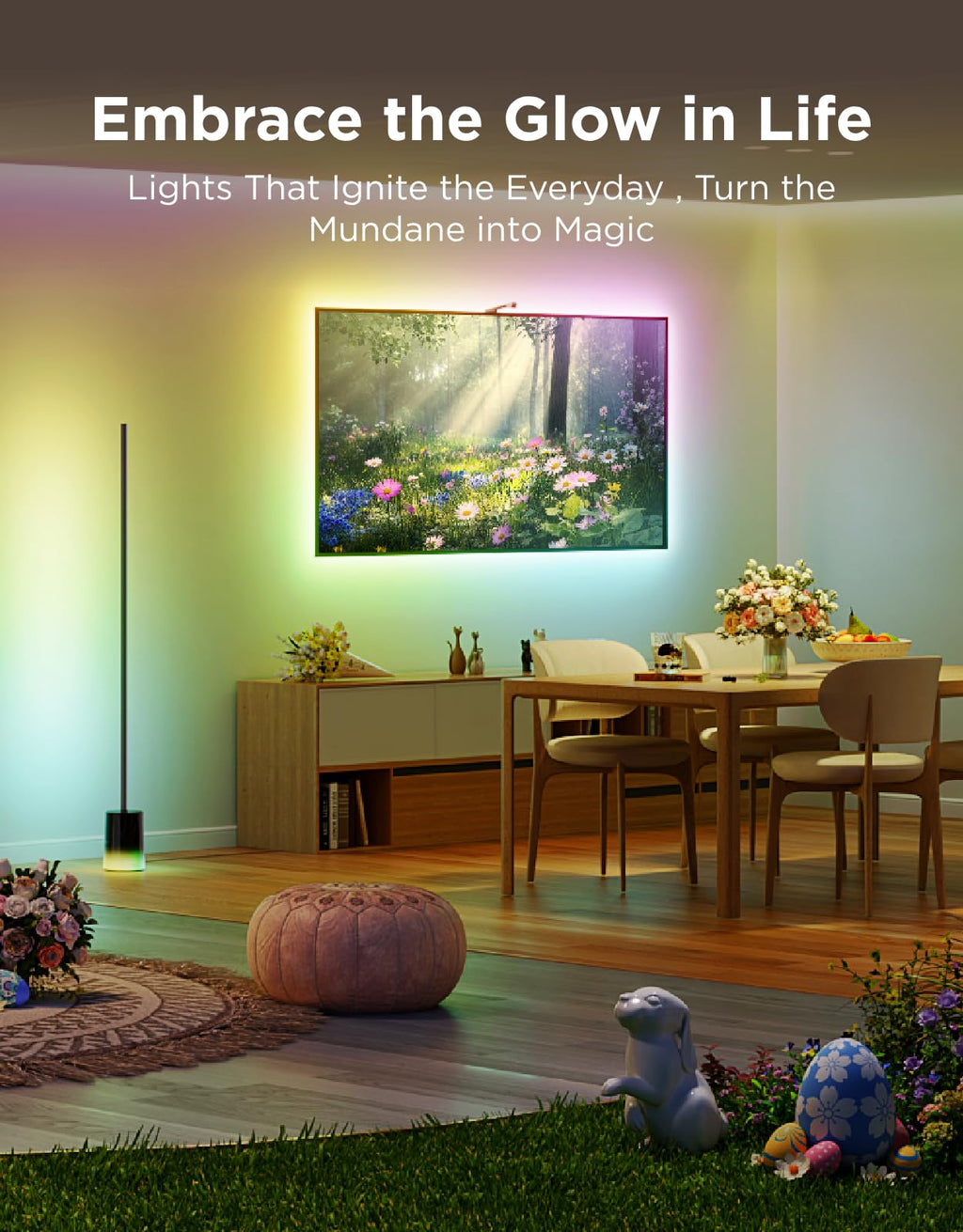 Smart RGBIC floor lamp with music sync and voice control