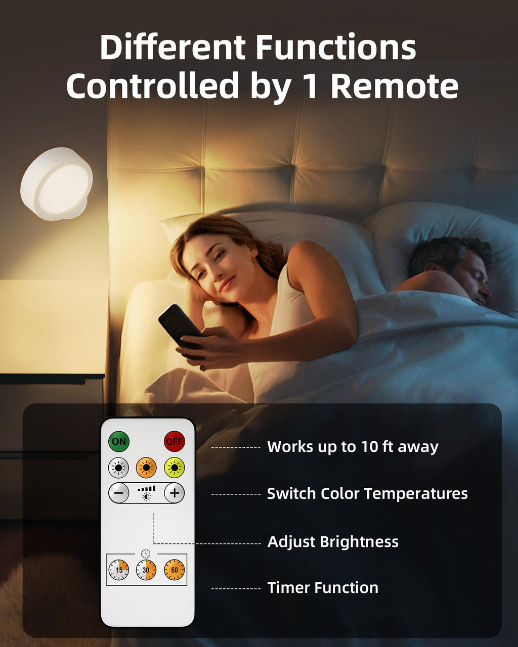Rechargeable LED wall sconces, set of 3, cordless home decor