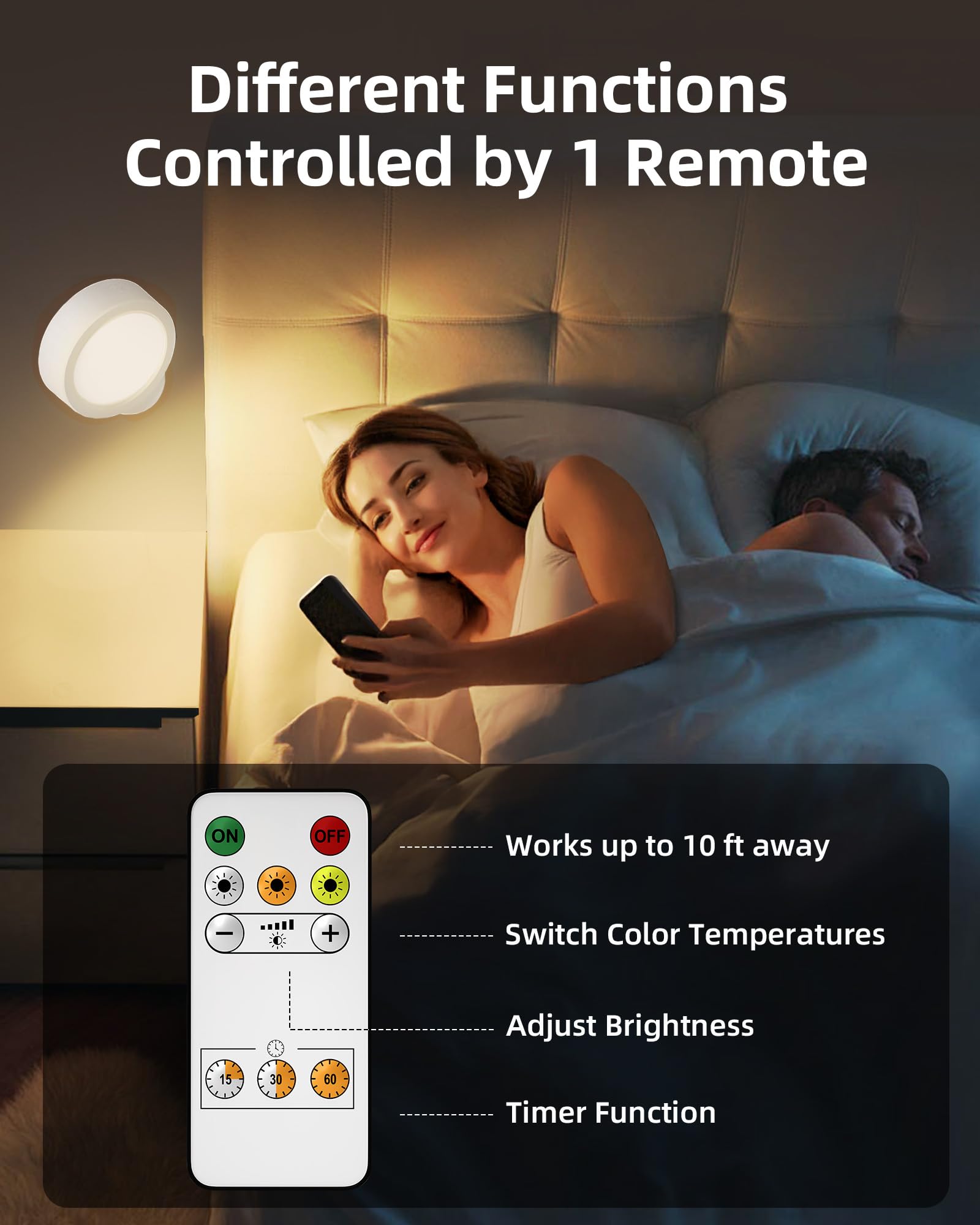 Rechargeable LED wall sconces, set of 3, cordless home decor