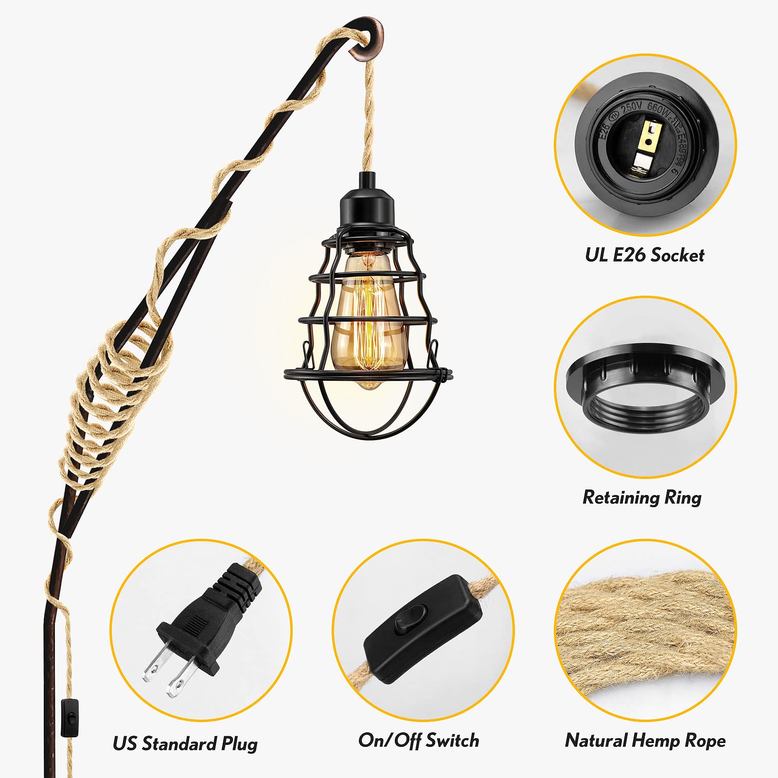 Hemp rope pendant light cord kit, 2-pack, farmhouse decor