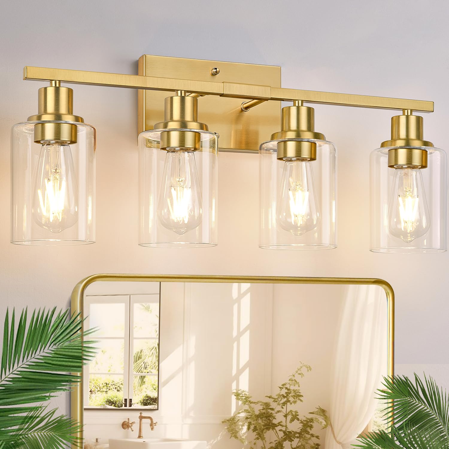Brushed gold 4-light bathroom vanity fixture for home decor