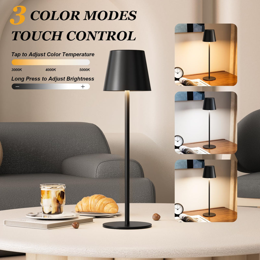 Cordless rechargeable table lamp, 5000mAh battery, 3-color dimming