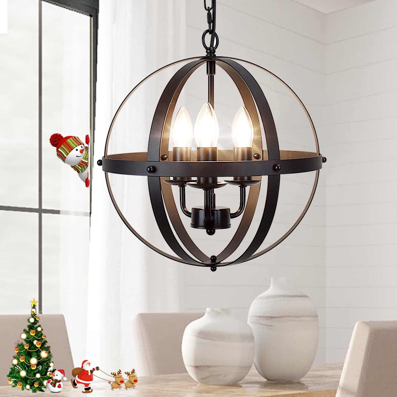 3-light vintage flush-mount pendant lamp with spherical shade decor