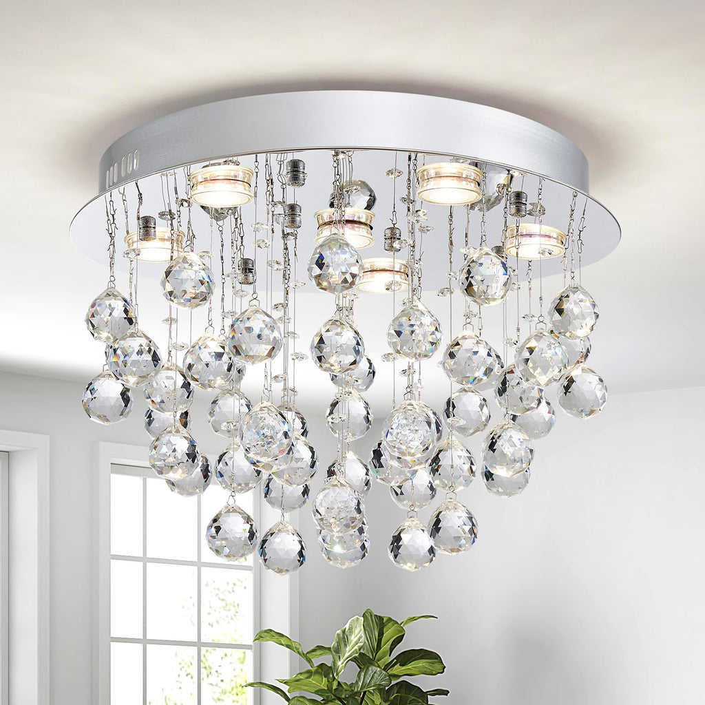 K9 Crystal 6-Light Flush Mount Raindrop Chandelier for Decor