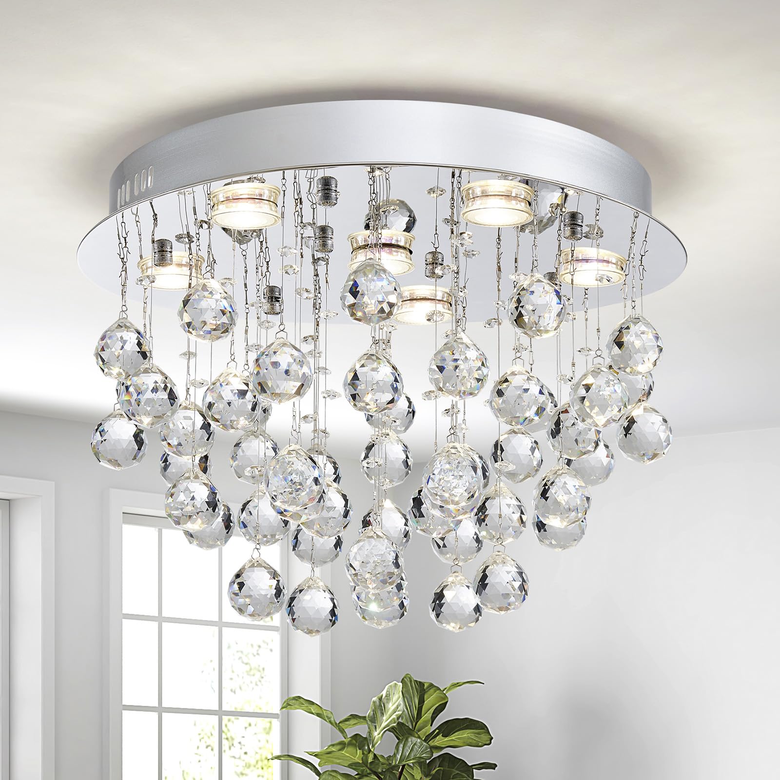 K9 Crystal 6-Light Flush Mount Raindrop Chandelier for Decor