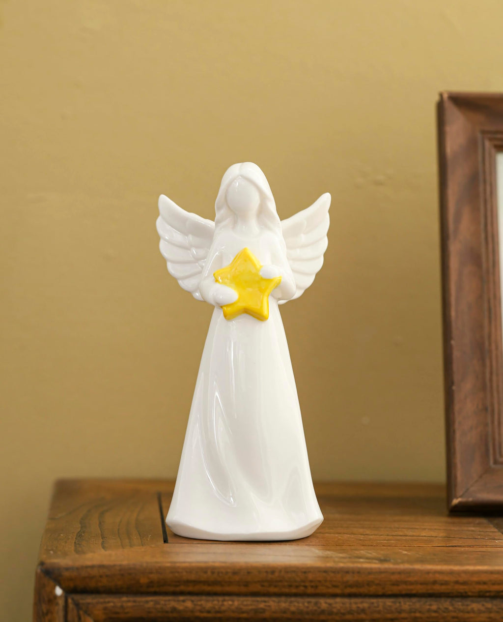 Porcelain Angel Night Light with Star – 7 Inch Guardian Angel Statue, LED Glow, Bible Verse DIY for Home Decor & Collectibles