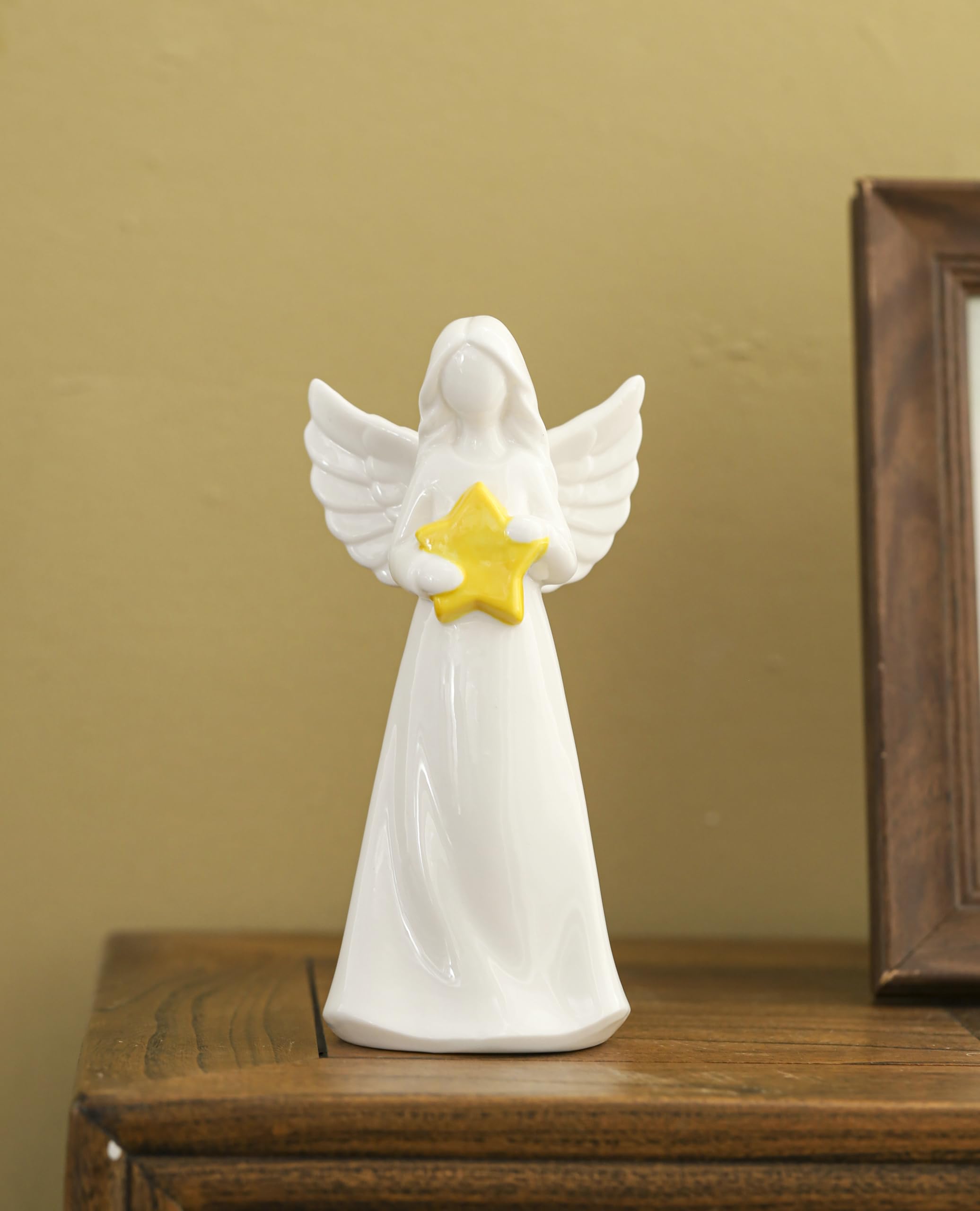 Porcelain Angel Night Light with Star – 7 Inch Guardian Angel Statue, LED Glow, Bible Verse DIY for Home Decor & Collectibles