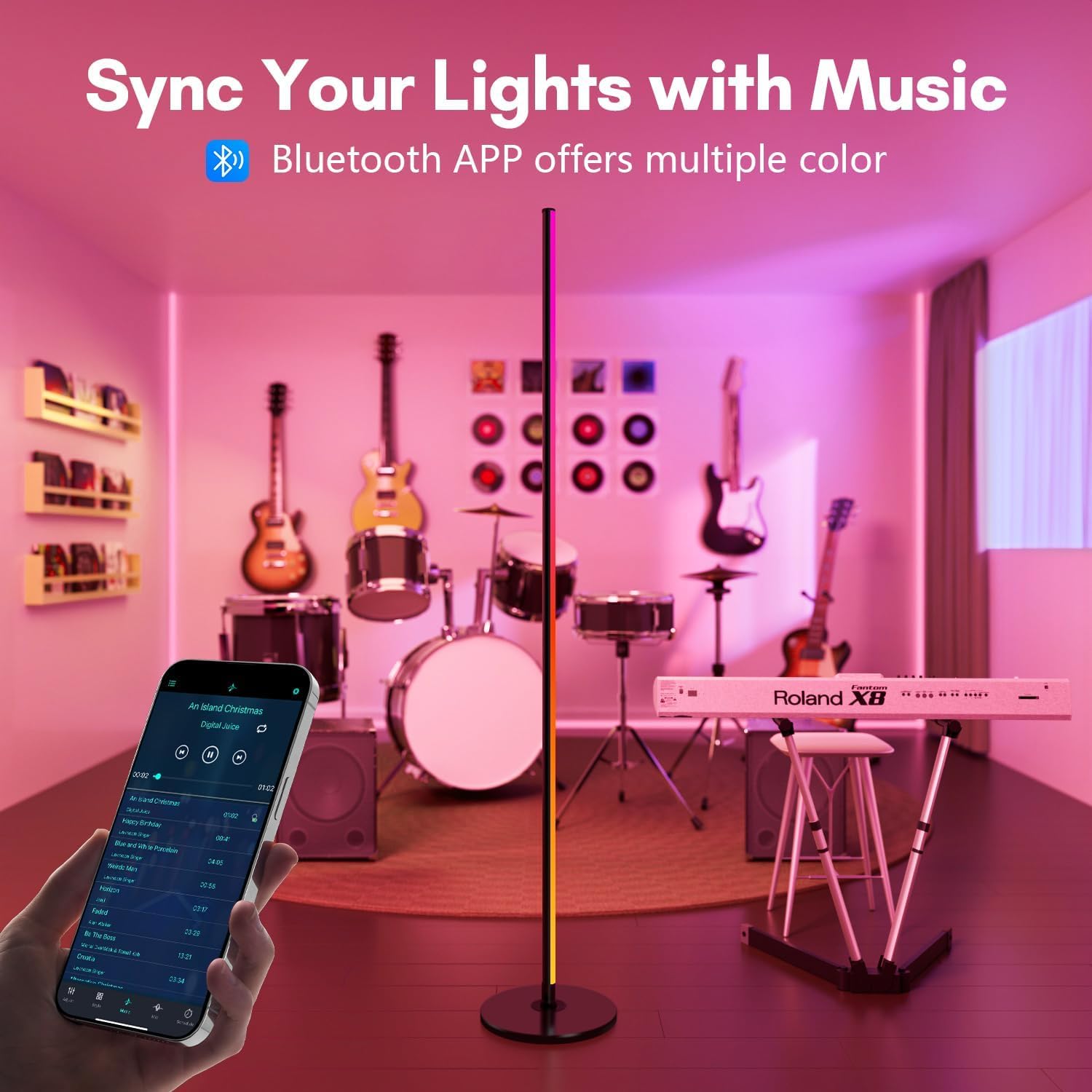 Smart RGBIC corner floor lamp with music mode, timer and app remote control