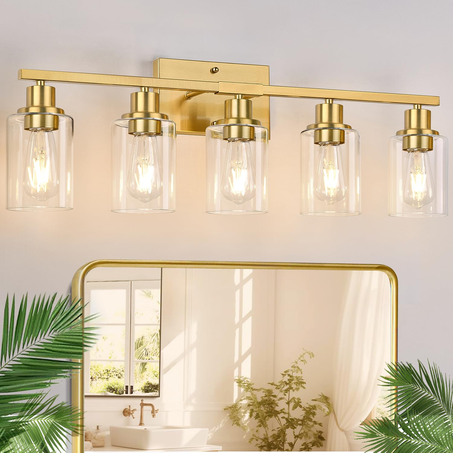 Brushed gold 5-light bathroom vanity fixture for home decor