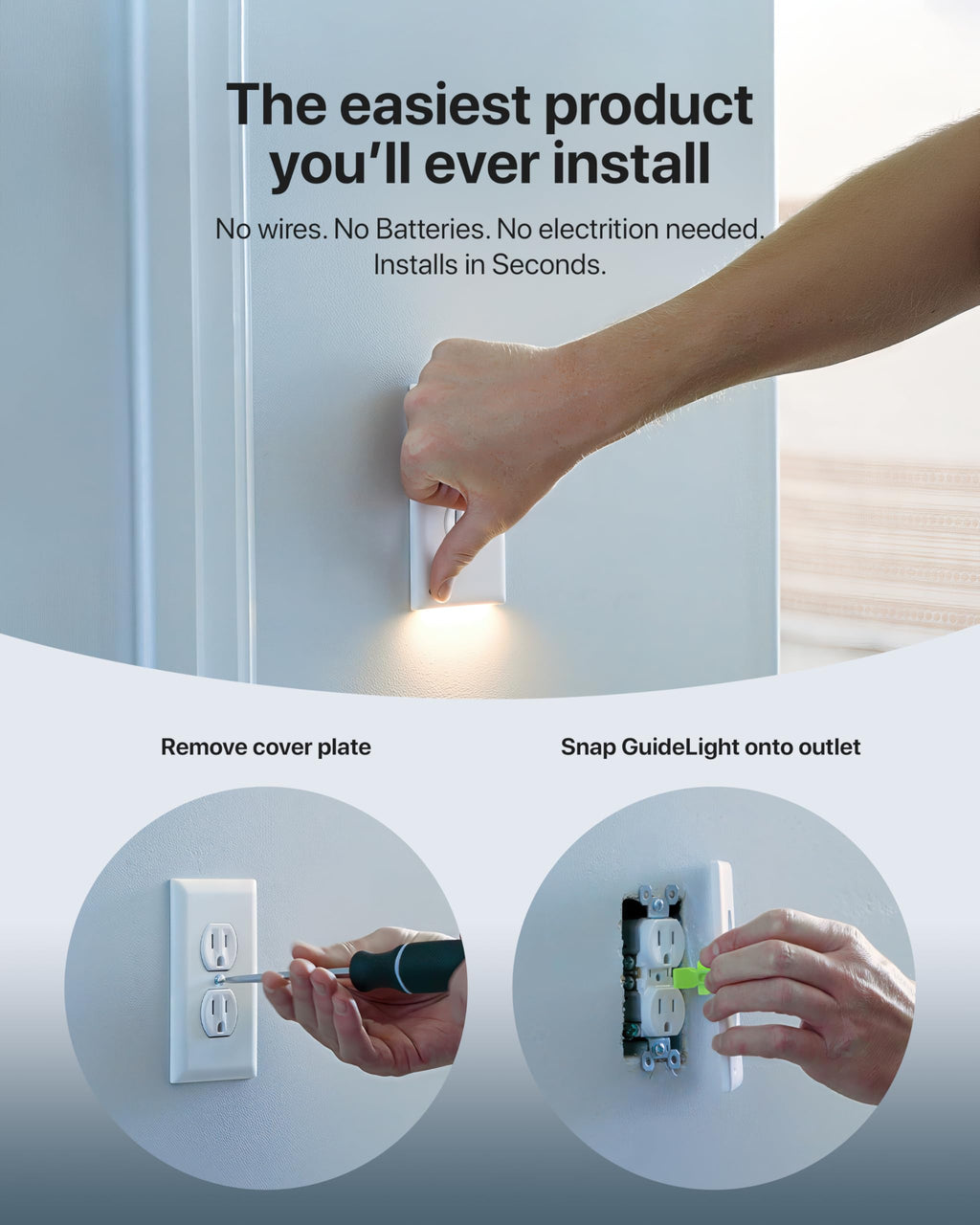 Outlet wall plate night light with auto on/off light sensor for duplex receptacles