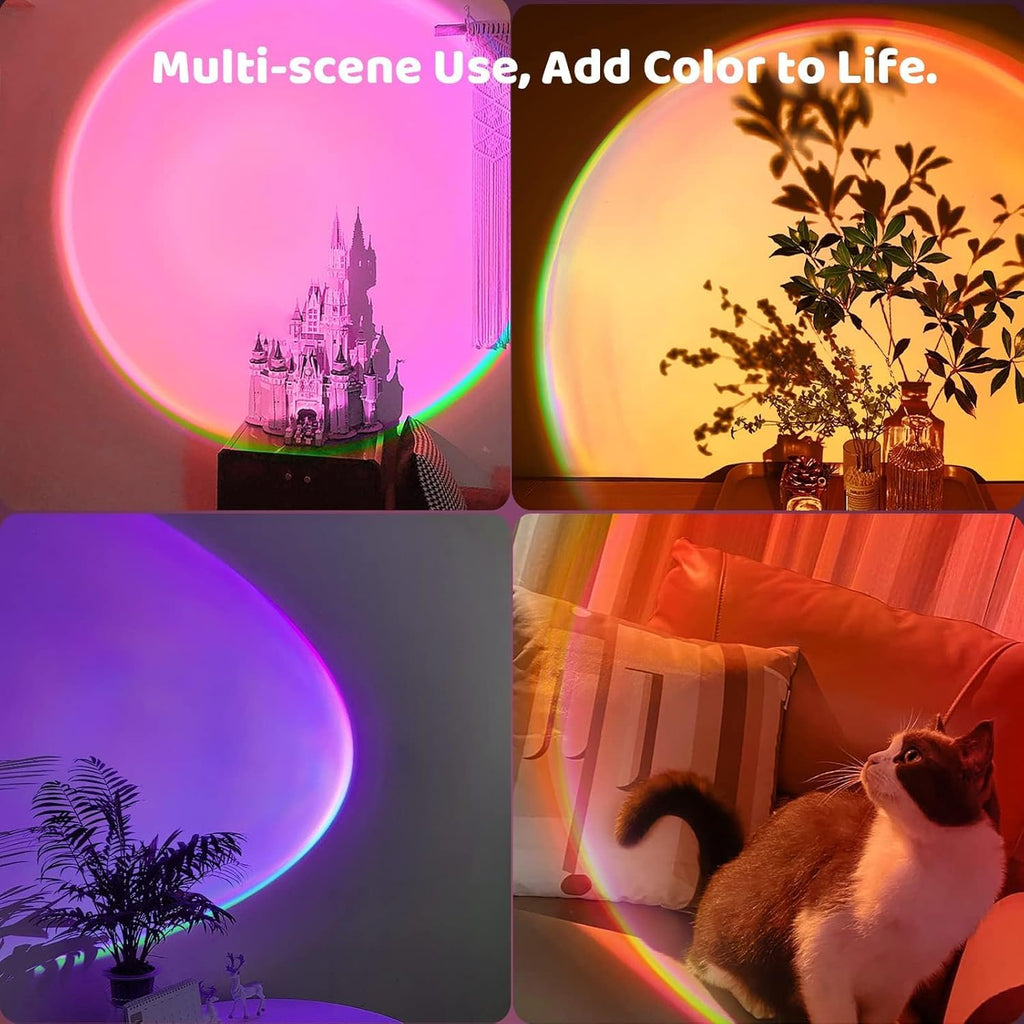 Sunset projector night light with RGB color-changing glow