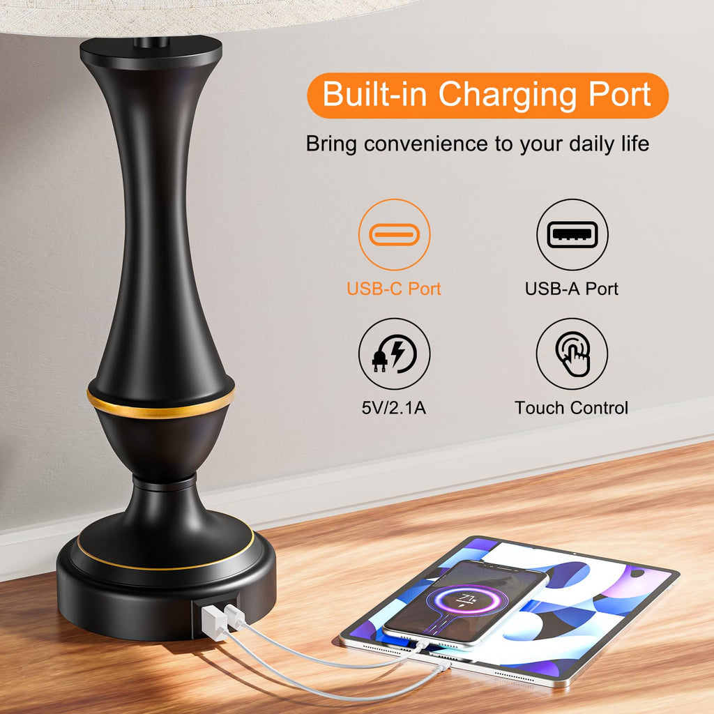 Touch control table lamp set of 2 with USB charging