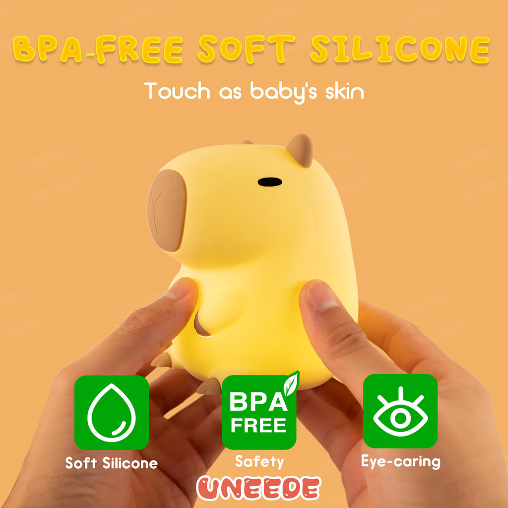 Squishy capybara silicone night light with touch sensor, rechargeable