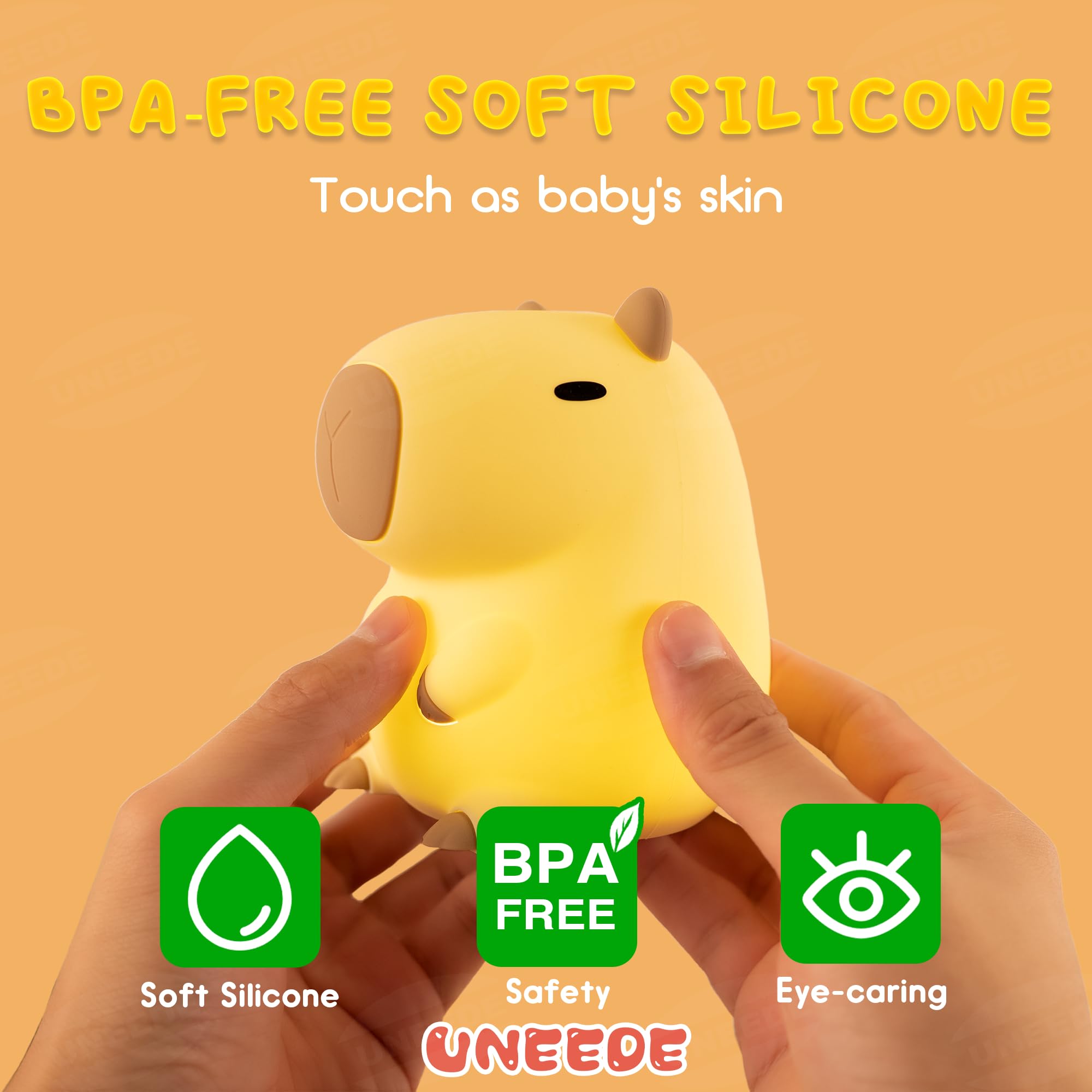 Squishy capybara silicone night light with touch sensor, rechargeable