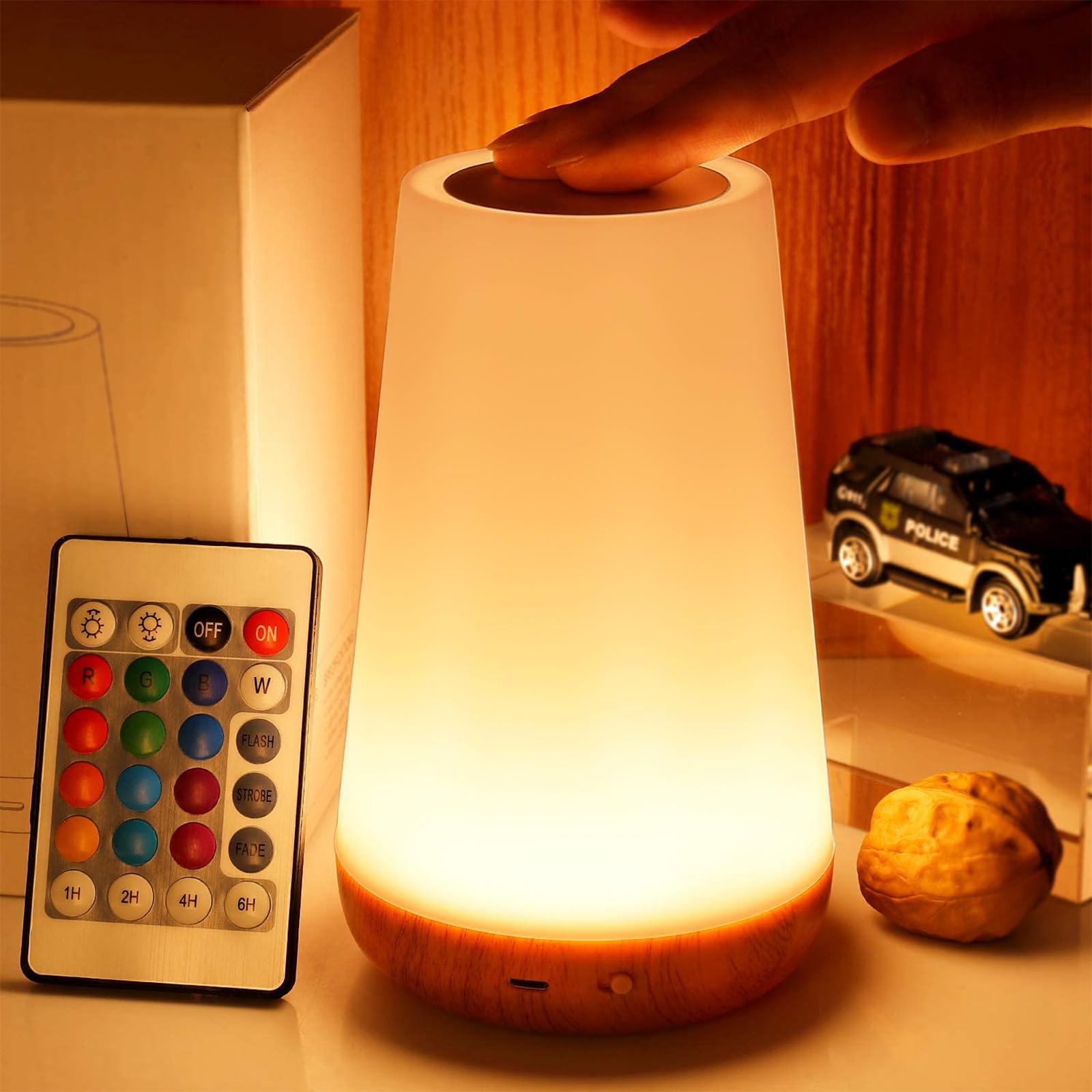 Dimmable touch table lamp with 13 RGB colors and 5 brightness levels
