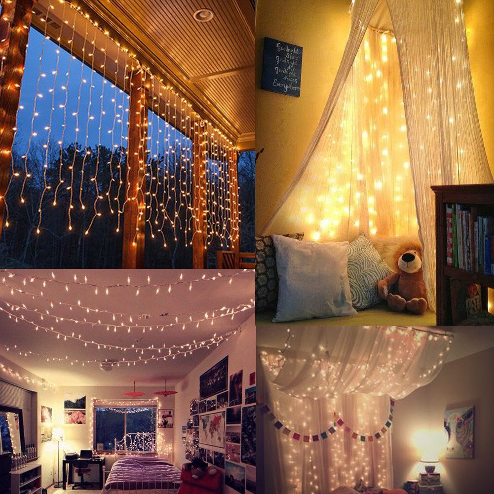600 LED window curtain string lights, warm white for indoor outdoor