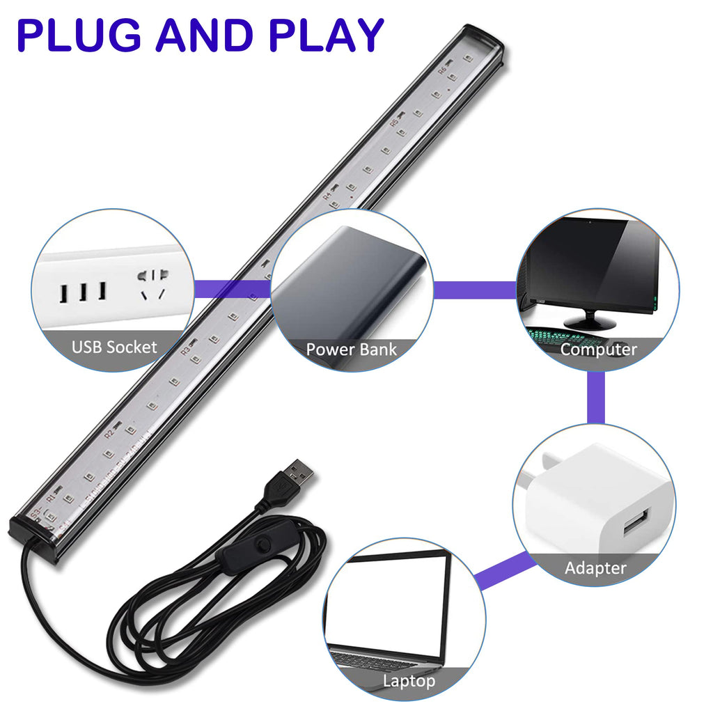 2-Pack UV LED Black Light Bar 10W – USB 5FT Cable, 1FT Size, 24 LEDs for Body Painting & Glow Parties