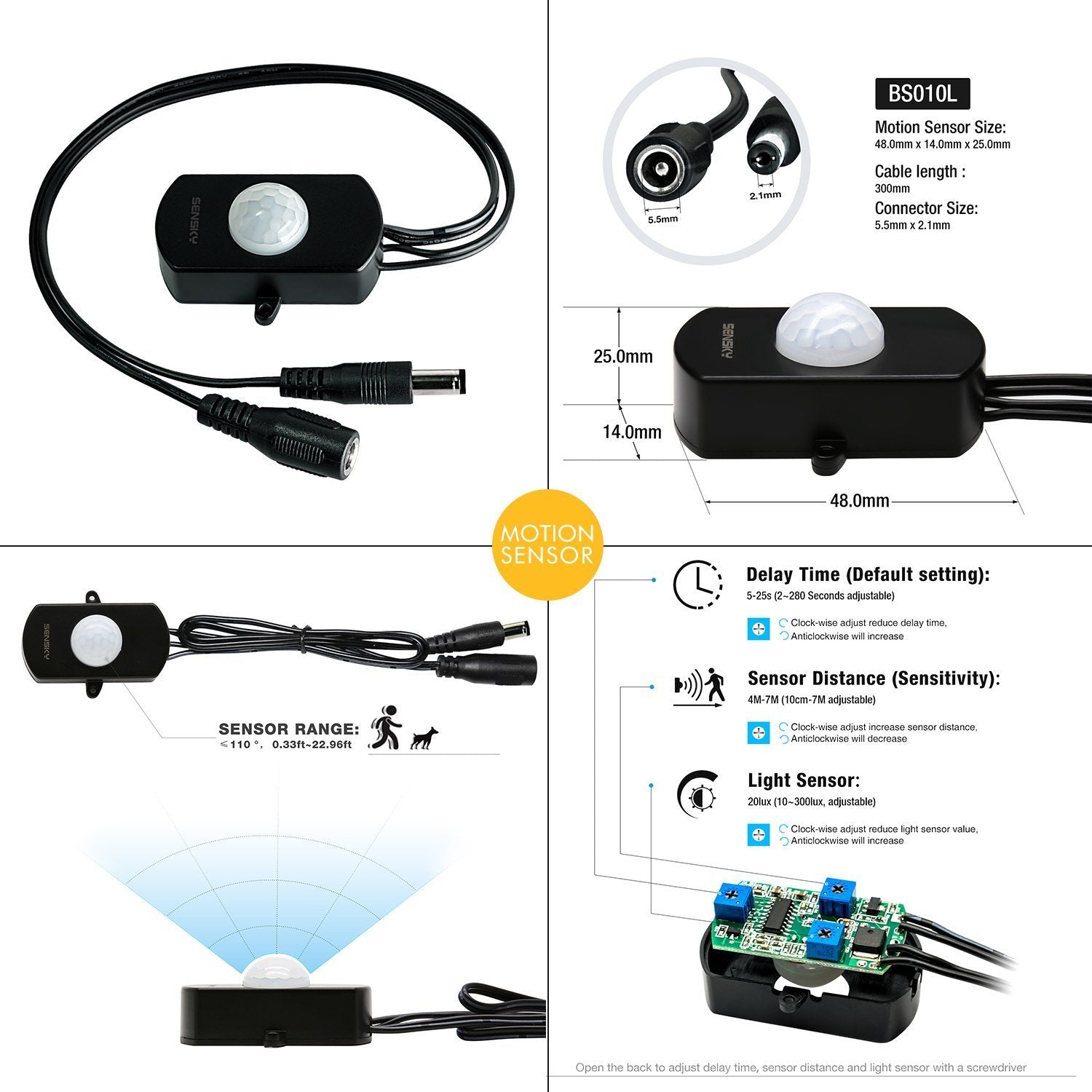 Sensky Motion Sensor LED Strip Light Kit – 8.2FT, 6000K Cool White, FCC Listed, Under Cabinet & Gun Safe Lighting