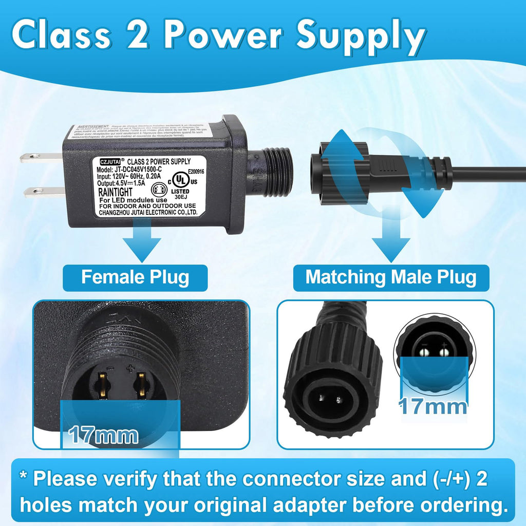 4.5V 1.5A Power Supply Adapter – 6.75W, IP44 Waterproof, Universal DC for Christmas Lights & Inflatable Decorations