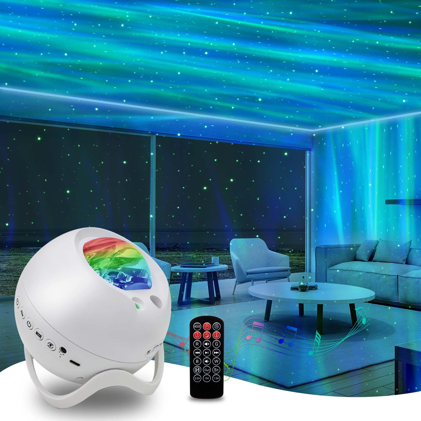 Northern lights star projector night light with Bluetooth speaker and white noise