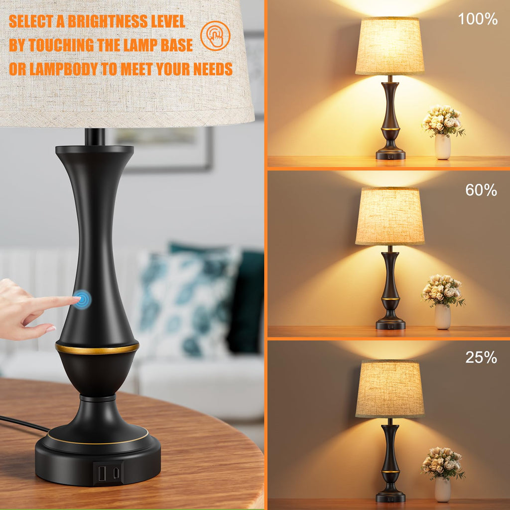 Touch control table lamp set of 2 with USB charging