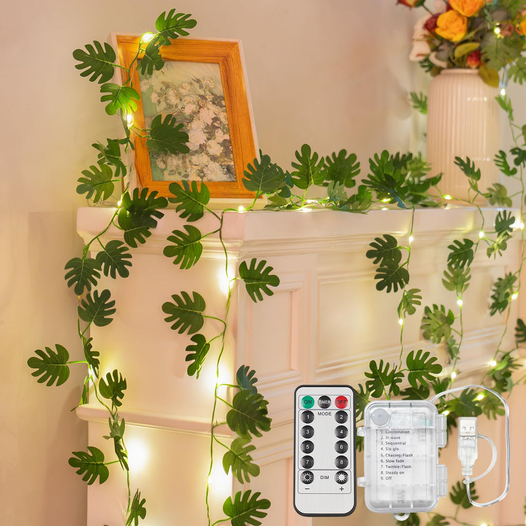 Monstera leaf vine string light, 33 ft, 100 LED, USB powered