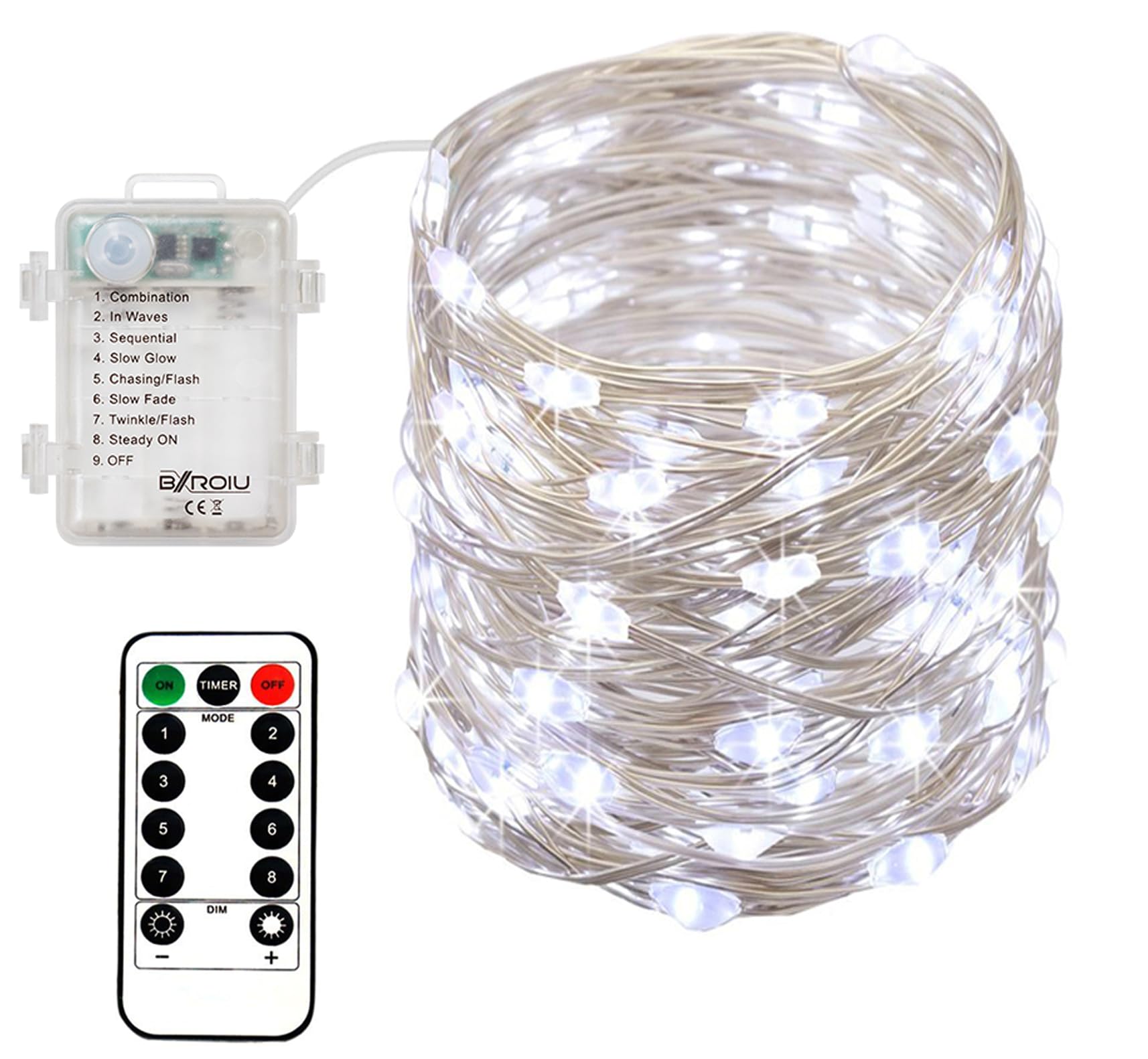 4-pack cool white battery fairy string lights with remote and timer