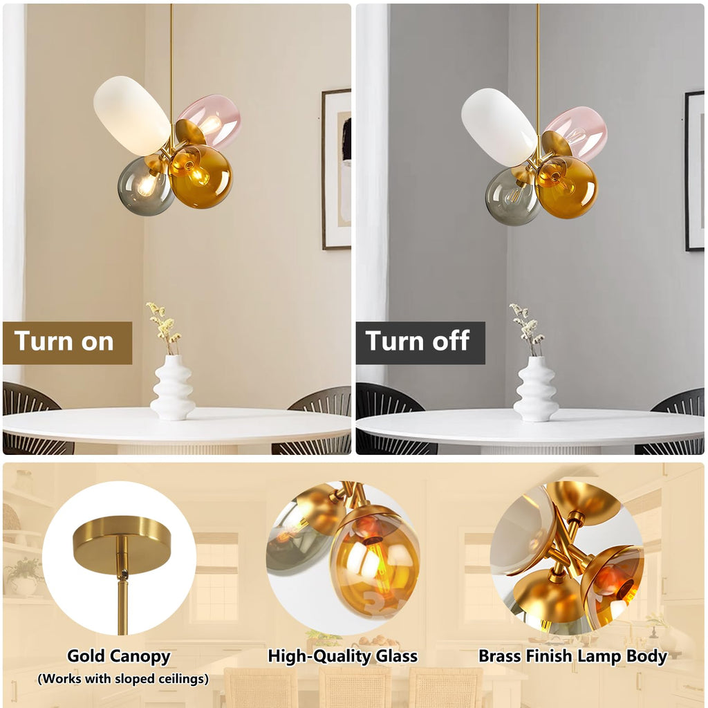Stained Glass Globe Pendant Chandelier in Gold for Kids Room Decor