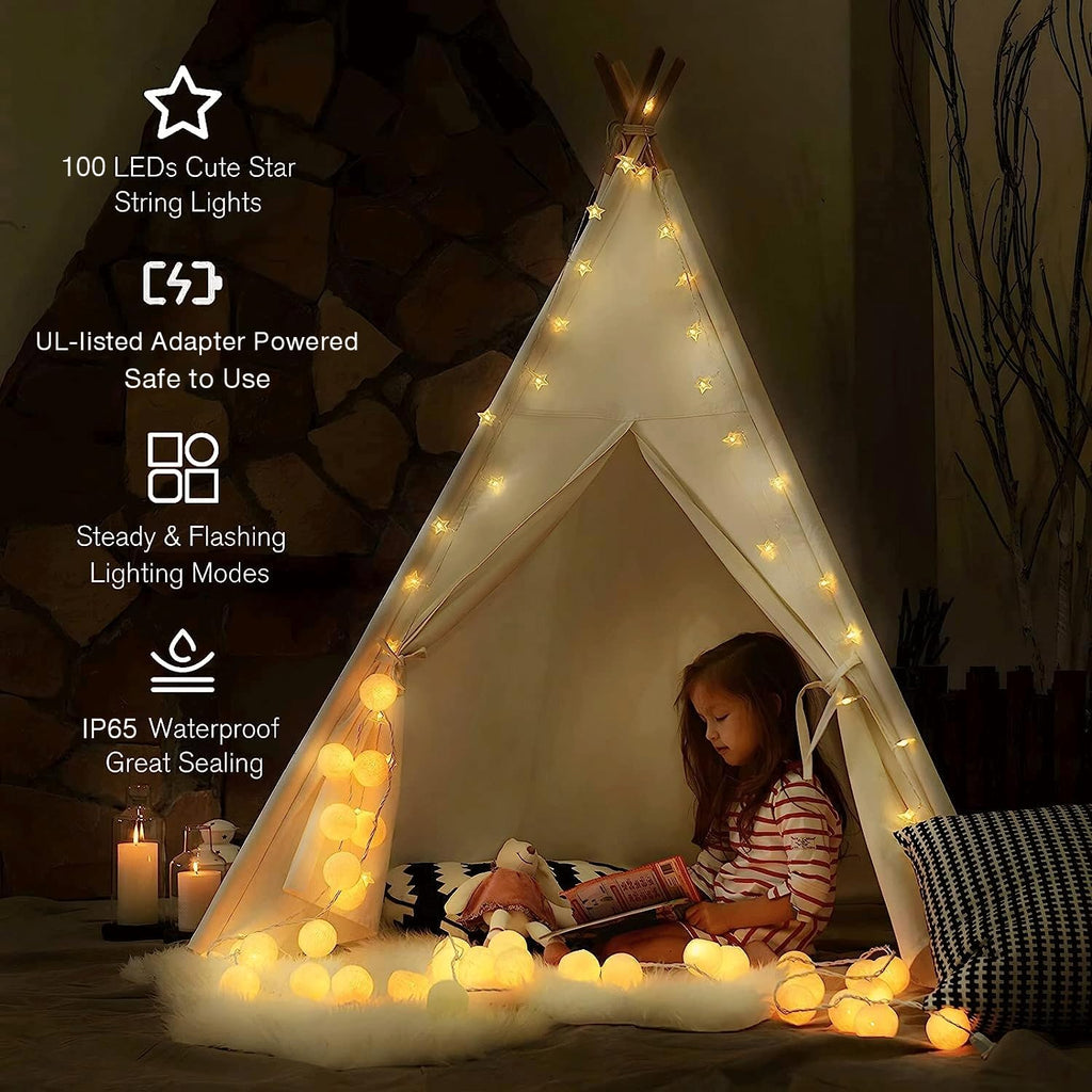 Warm white star string light, 33 ft, 100 LED, plug-in with timer