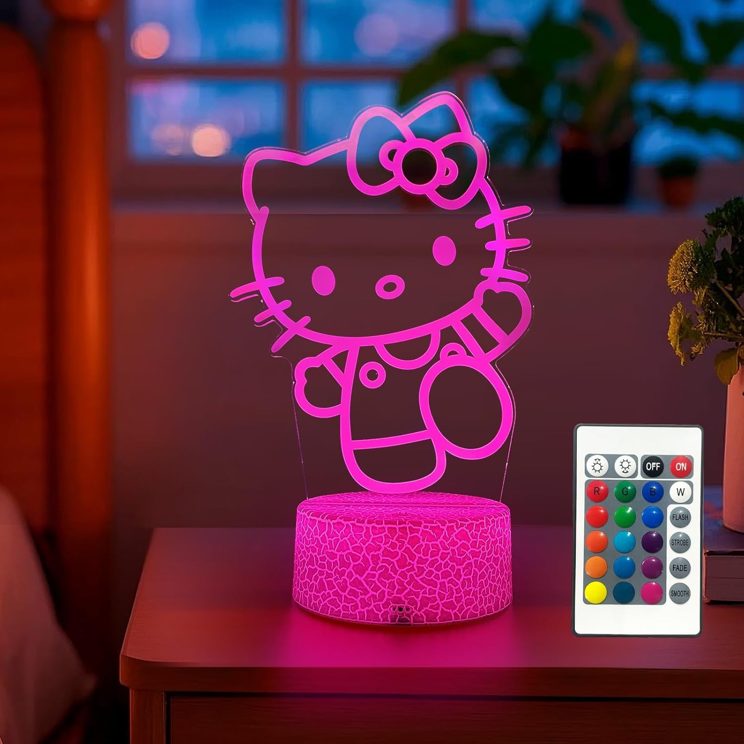 3D kitty LED night light with 16 color remote control for kids room