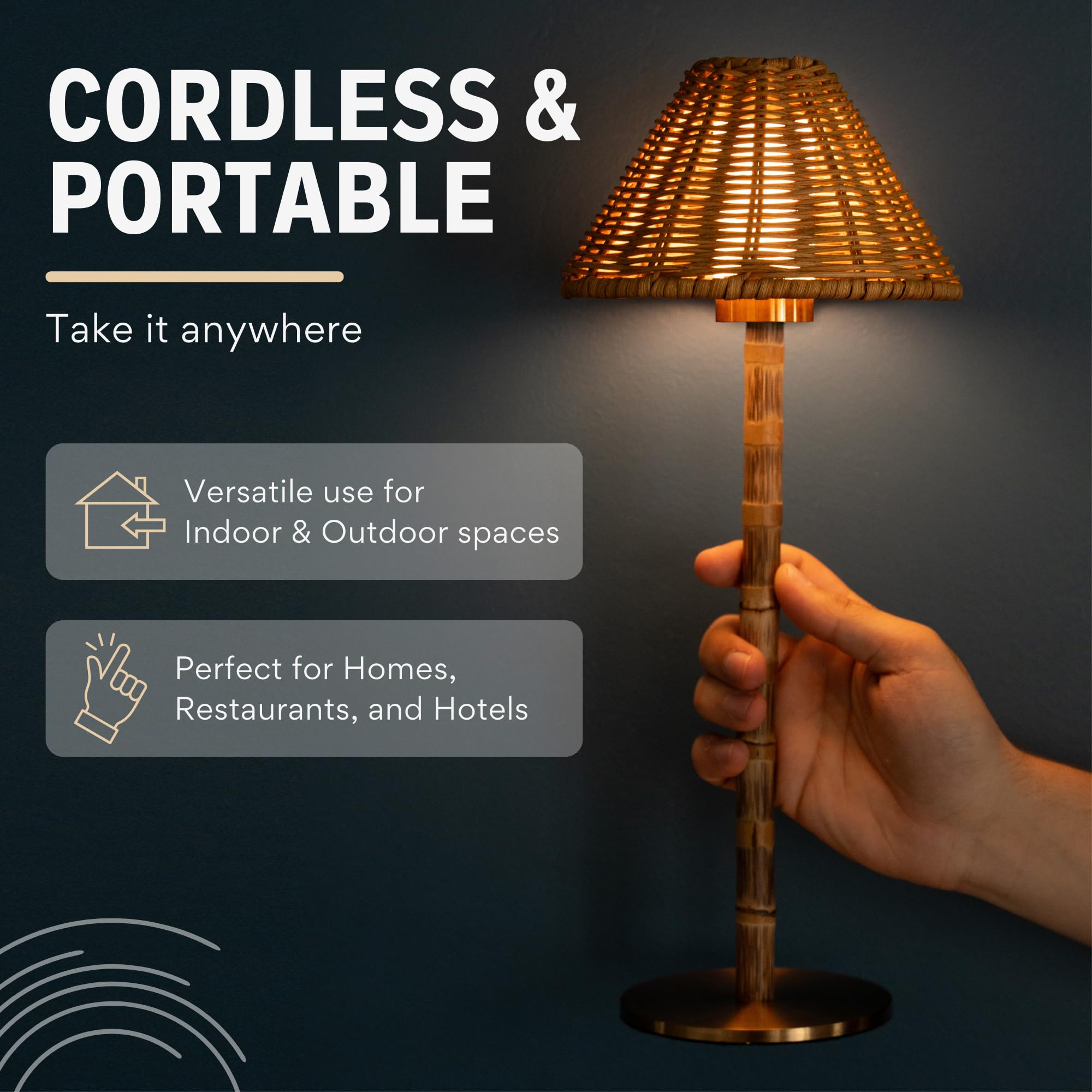 LUXELYKOS Bamboo Cordless LED Table Lamp – Rechargeable 24HR Battery, Dimmable Warm Light, 15IN Portable with Remote for Indoor Outdoor Patio