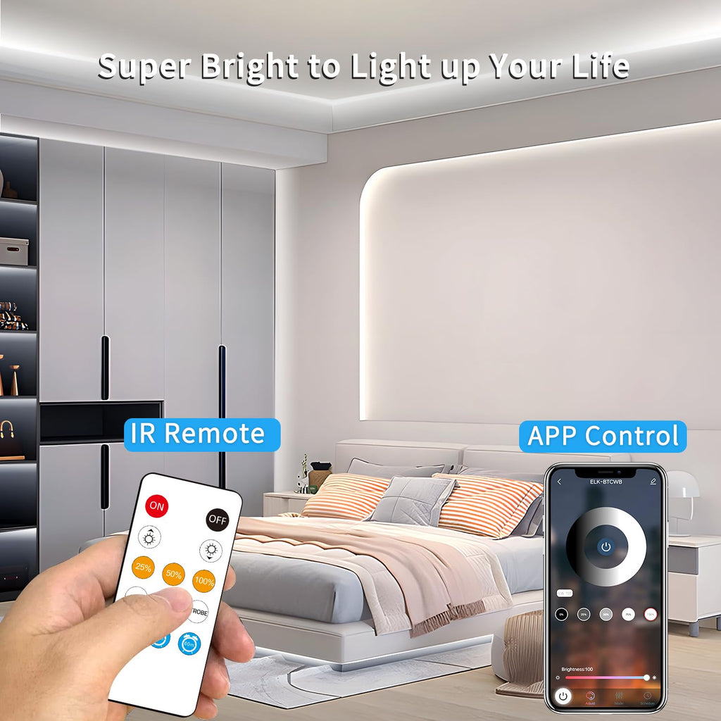 Yeewhale COB LED Strip Lights 16.4FT – 24V Dimmable, 6000K Cool White, Remote & App Control for Bedroom & DIY Decoration