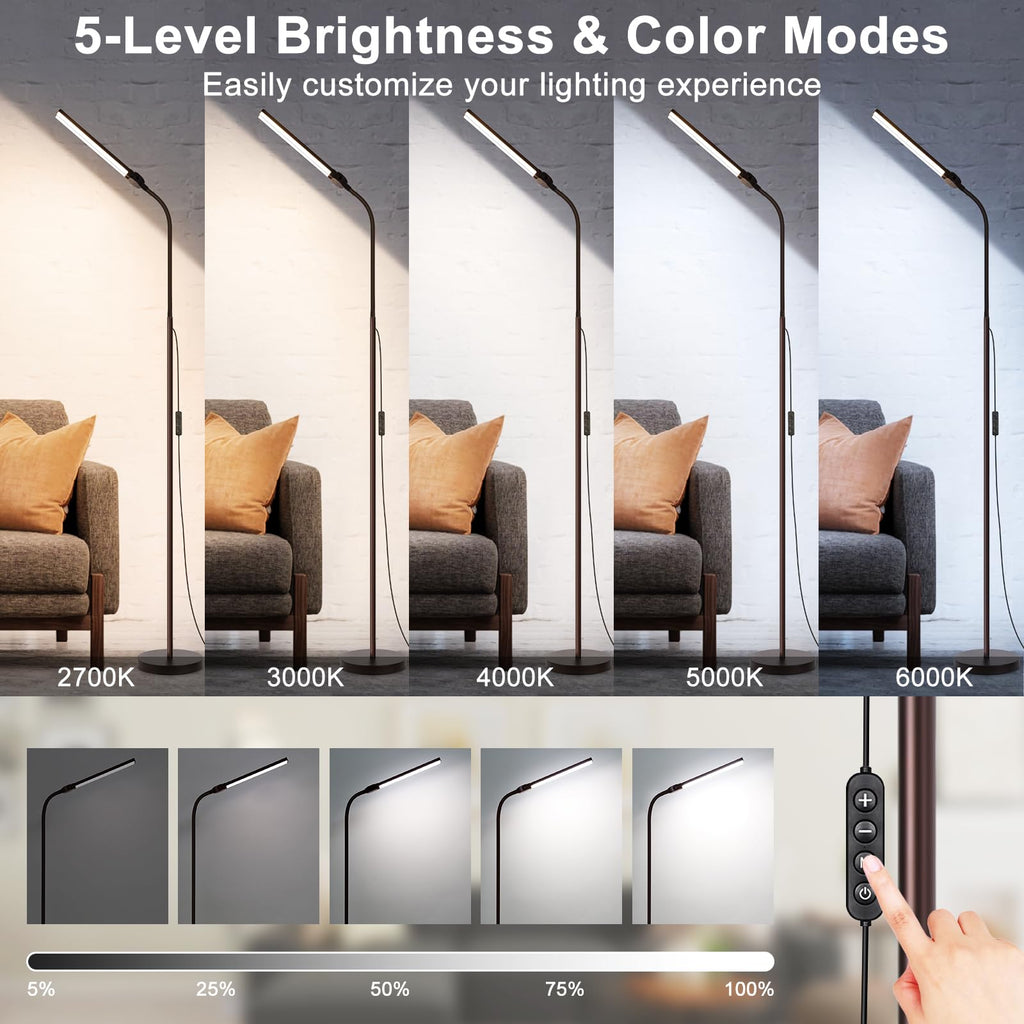 Dual-head gooseneck LED floor lamp for craft and detail work