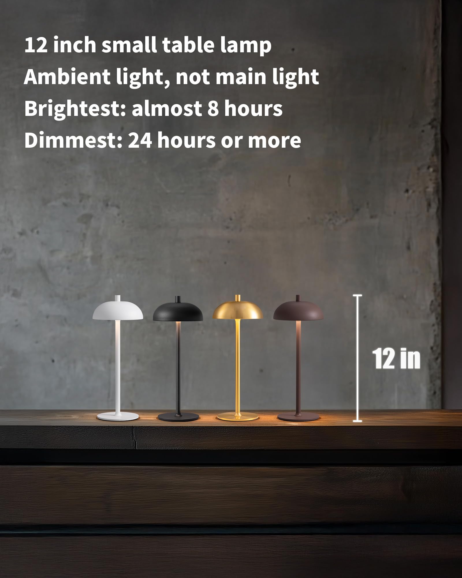 2-Pack 12" Cordless LED Table Lamps – Touch Dimming, 3 Color Modes, Rechargeable Battery Powered for Bedroom & Restaurant (Gold)