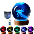3D crystal axolotl night light with wooden base and remote