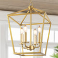 Gold 4-Light Farmhouse Cage Lantern Chandelier for Kitchen Decor