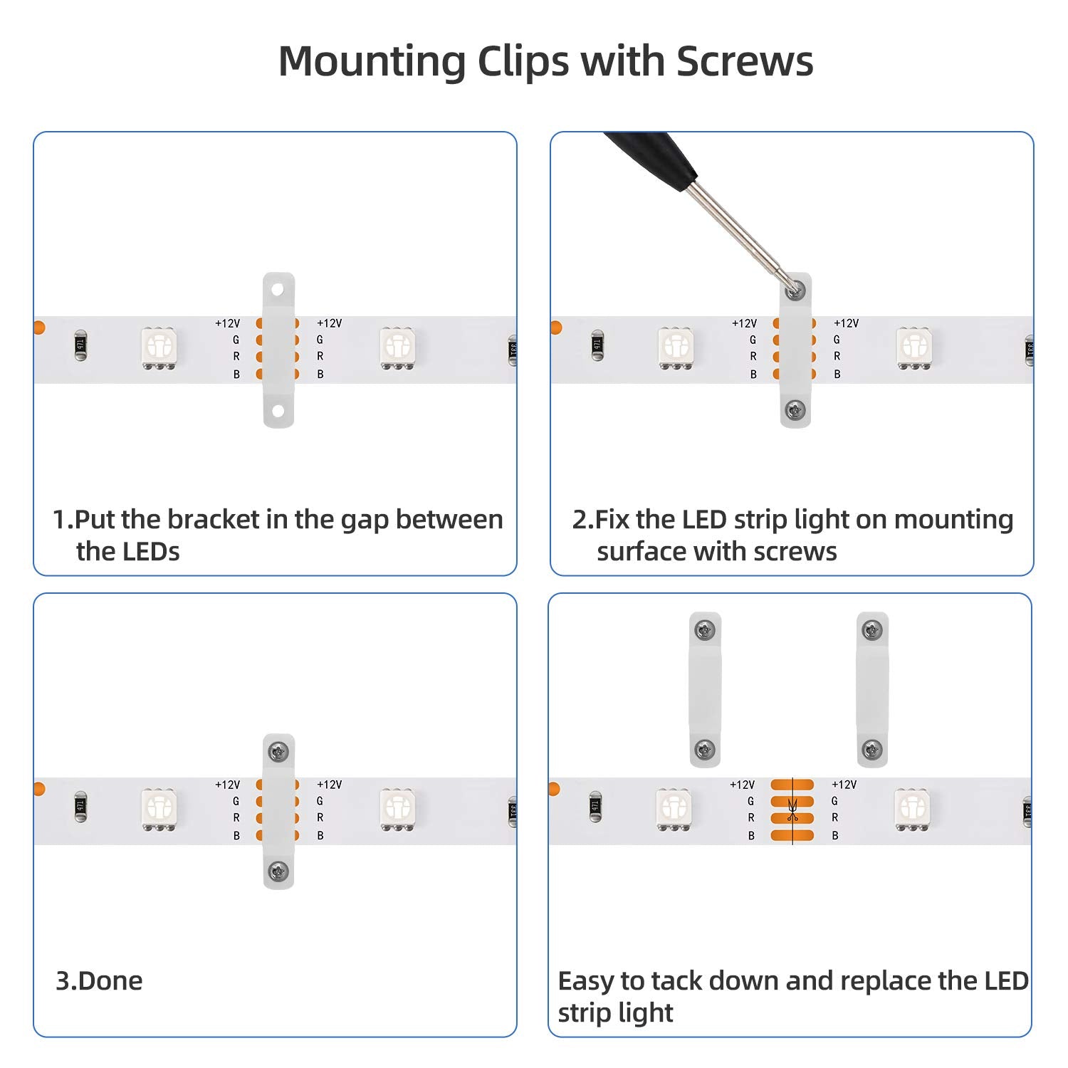 LED Strip Light Connector Kit – 5050 RGB 4-Pin 10mm with Clips & Tools for Light Strip Installation & Repair