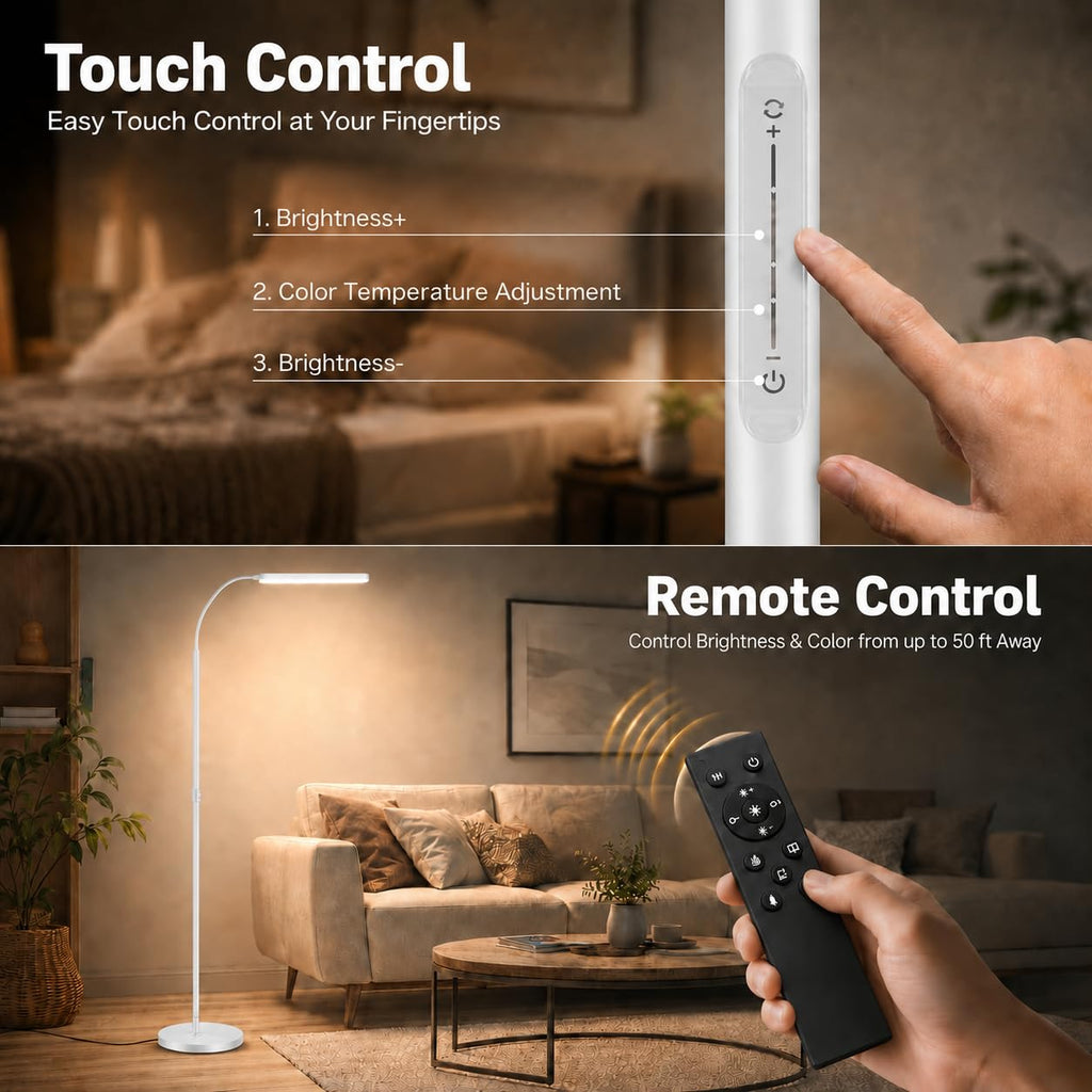 1000-lumen LED floor lamp with remote and touch dimming control
