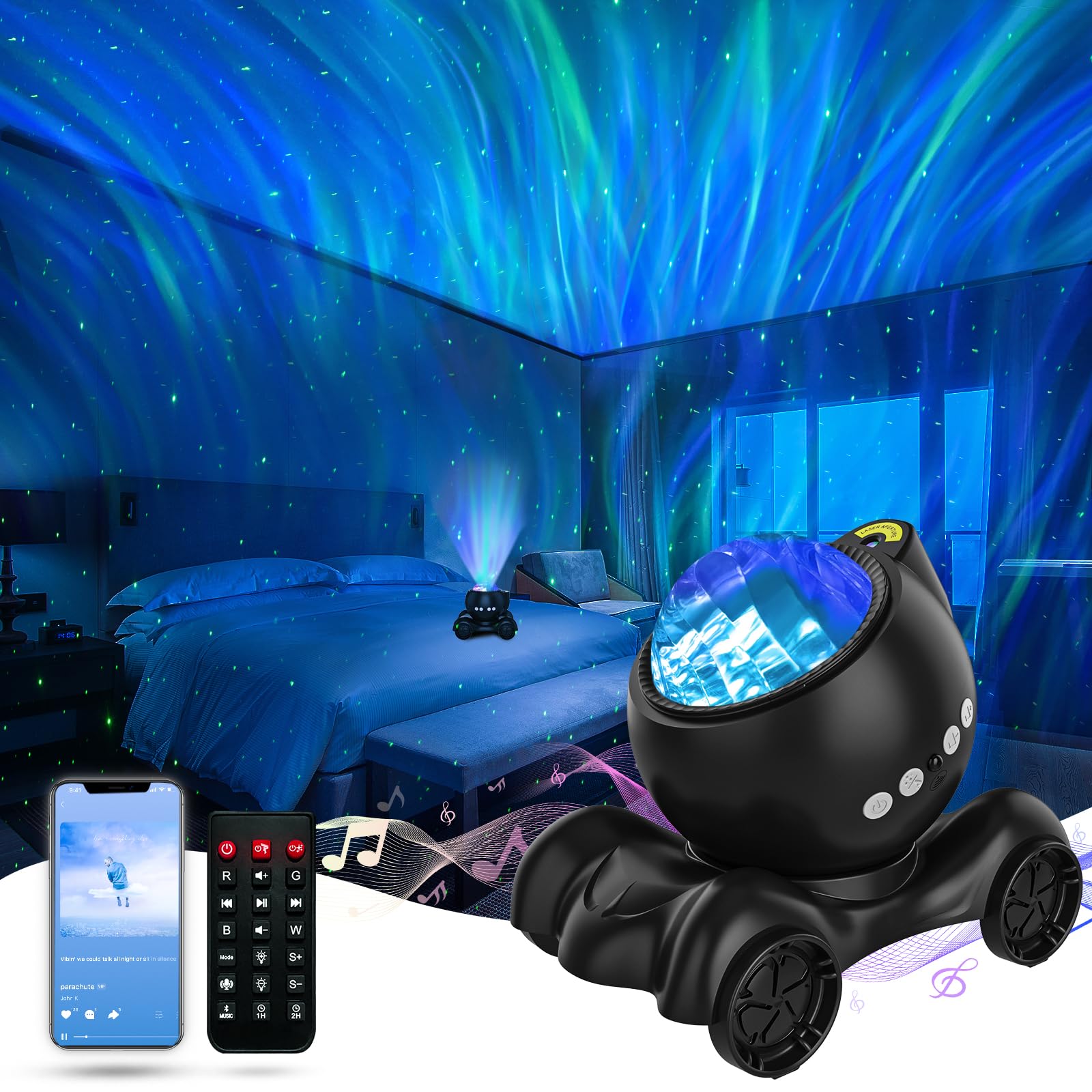 Northern lights aurora projector night light with Bluetooth speaker