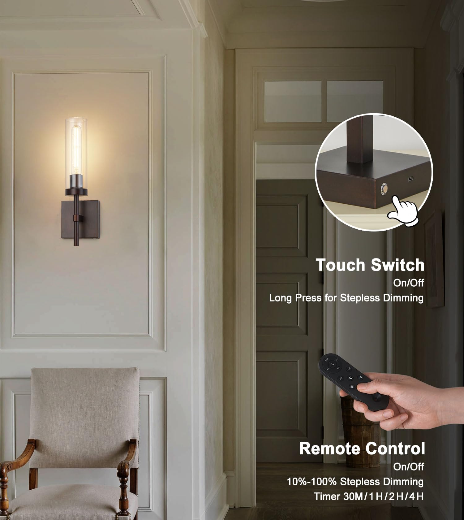 Oil-rubbed bronze cordless wall sconce set for home decor