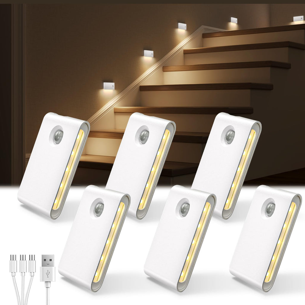 6-pack rechargeable motion sensor night lights for stairs and hallways
