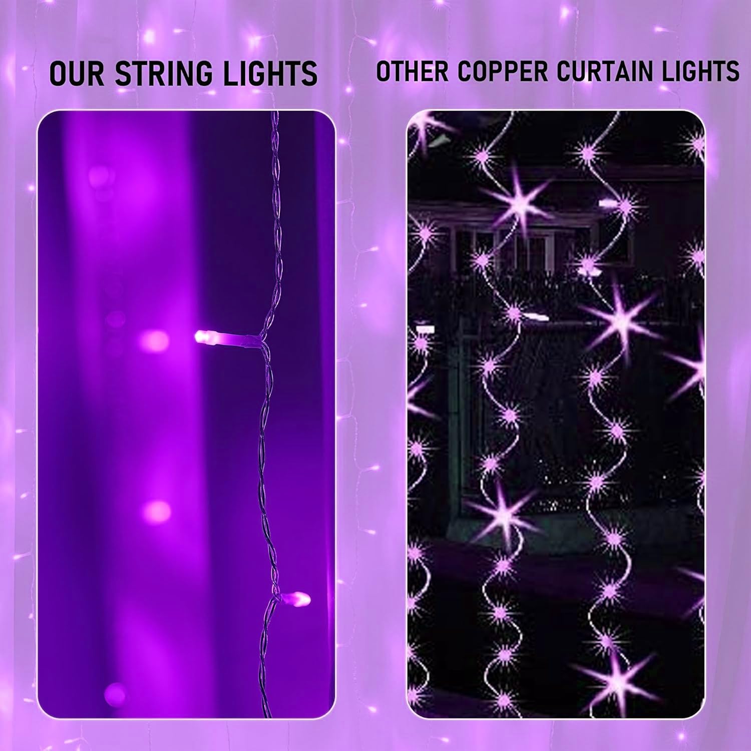 Purple curtain string light, 300 LED, 8 modes, waterproof