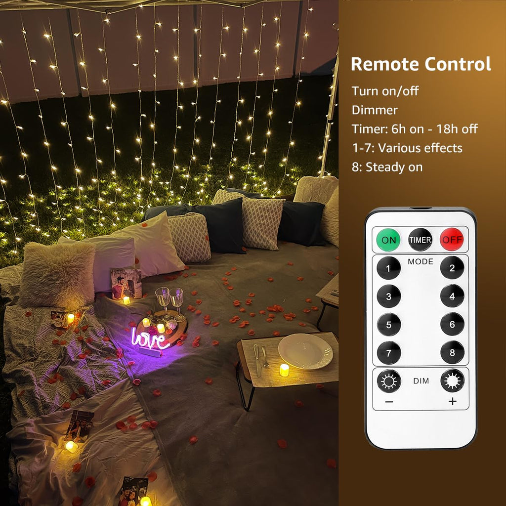 10x10 ft curtain string light, 300 LED, battery and USB powered