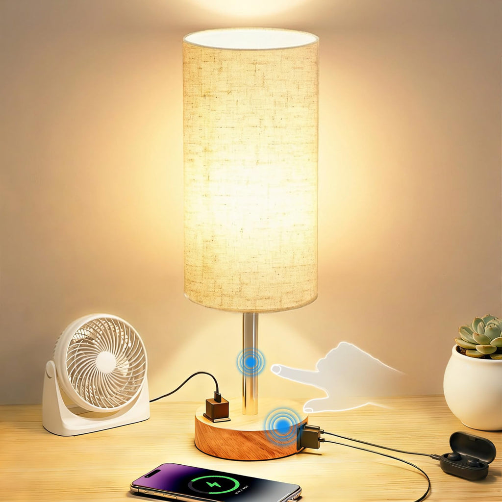 Touch control bedside table lamp with USB-C charging port, dimmable