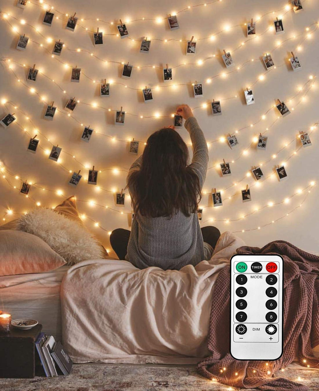 Photo clip string light, 17 ft, 50 LED with remote, 8 modes